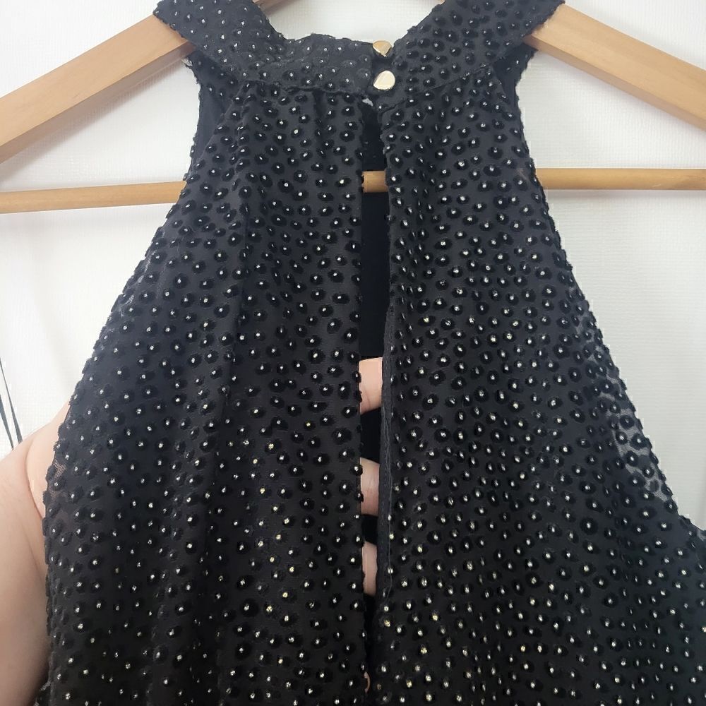 Zara Trafaluc Dobby Black and Gold Dots Halter Keyhole Back Dress - Picture 11 of 15